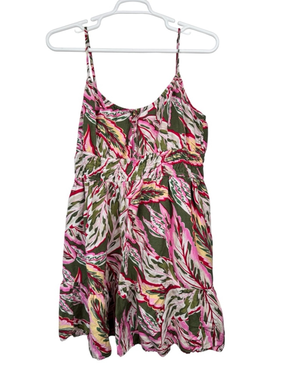 LOFT Beach Palm Print Strappy Smocked Mini Dress - XL